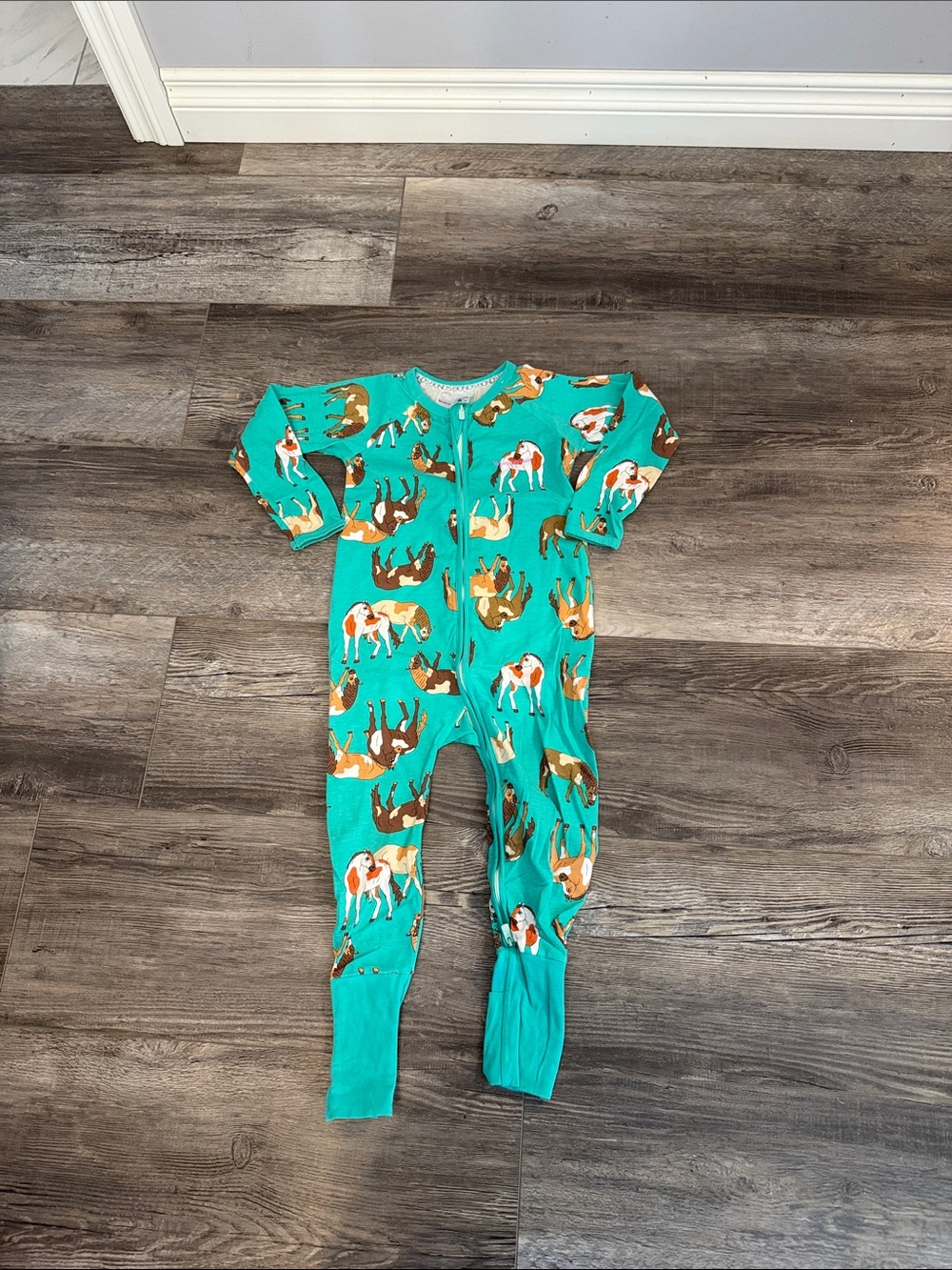 Bonds Kids Teal Horse-Print One-Piece Pajamas